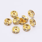 200PCS Rondelle Spacer Beads 8mm Gold Plated Czech White Crystal Rhinestone for Jewelry Making - color: 200Pcs Gold Plated/White, size: 8mm