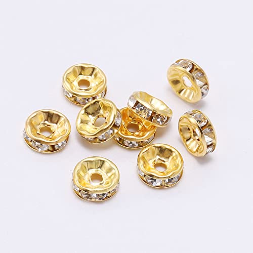 200PCS Rondelle Spacer Beads 8mm Gold Plated Czech White Crystal Rhinestone for Jewelry Making - color: 200Pcs Gold Plated/White, size: 8mm