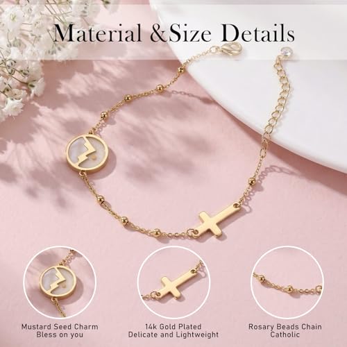 Cross Bracelet Gifts for Women Her - 14K Gold Plated Move Mountains Mustard Seed Cross Bracelet Faith Belief Bracelets Jewelry Gifts for Mom Girlfriend Bestie‌ Wife Mothers Day Birthday 8th Grade Graduate Graduation Anniversary‌ - style: Move Mountains Mu