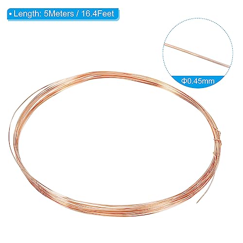 PATIKIL 16.4 Feet Solid Bare Copper Wire, 26 Gauge 99.9% Pure Copper Wire 0.45mm Soft Beading Wire Metal Plant Stem Ties for Jewelry Craft (5m) - size: 0.45mmx5m