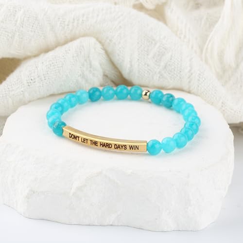 INSYOHO Dont Let the Hard Days Win Bracelet – Inspirational Healing Crystal Bracelet for Women & Men, Agate & Amethyst Beaded Adjustable, Motivational Gift for Stress Relief & Positivity - color: aquamarine