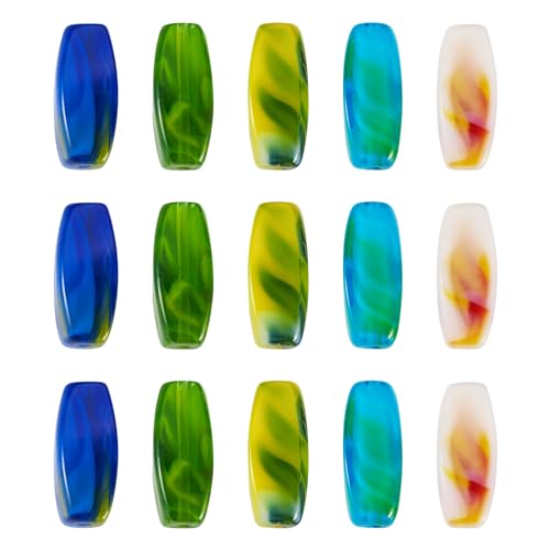 Pandahall 25Pcs Glass Oval Beads Crystal Barrel Long Smooth Bead 14x5mm lmitation Gemstone Gradient Loose Spacer Beads for Necklace Keychain Bracelets Jewelry Making