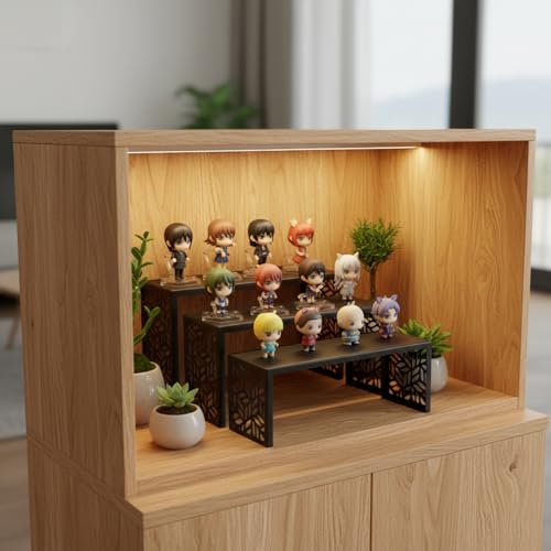 3 Tier Black Metal Display Risers, Display Stand for Perfume Purse Handbag Shoe Jewelry Cupcake Dessert and Amiibo Funko POP Figure - color: Black Metal Display Risers