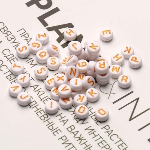 600pcs Acrylic Letter Beads Alphabet Letters Bead, for Friendship Bracelets and Gifts Souvenir Jewelry Making (Orange, 4×7mm(Round)) - color: Orange