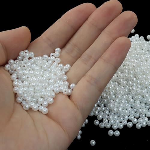 2500 Pcs 4mm White Acrylic Round Beads, Pearl-Luster Loose Beads for Adult Jewelry Making, Bracelet and Necklace Crafting Supplies - color: White