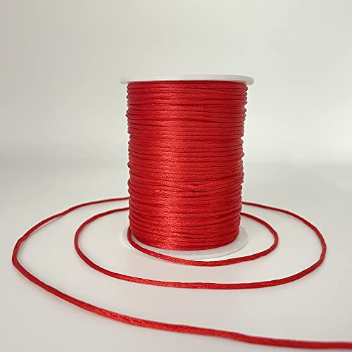 2 mm 330 Feet Satin Nylon Cord String for Jewelry Making Bracelet Necklaces Beading Thread Rattail Macrame Kumihimo Chinese Knot Craft Red - size: Red