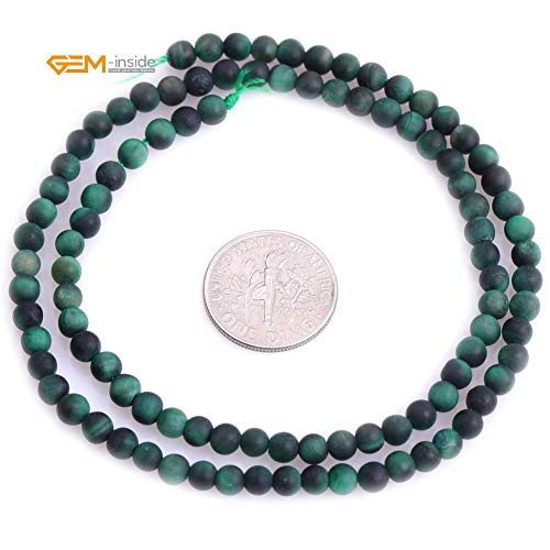 GEM-Inside 4mm Natural Stone Green Tiger Eye Frosted Matte Unpolished Round Beads for Jewelry Making Strand 15 inch - color: Green Tiger Eye, size: 4mm