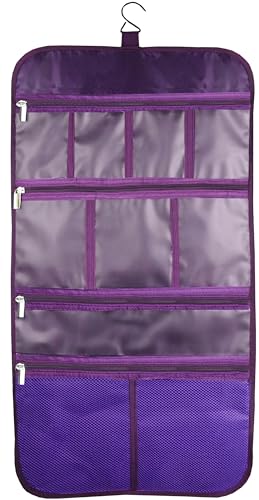 Freegrace Premium Hanging Toiletry Bag for Travel - Cosmetic, Jewelry, Toiletry, Makeup & Accessory Storage Organizer Bag, Large Size for Women & Men - color: Purple