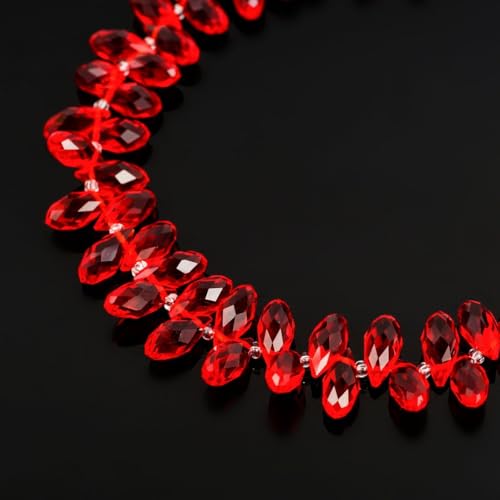 200pcs Czech 12mm Faceted Teardrop Briolette Crystal Glass Loose Beads Pendant Drop Spacer Bulk Light Siam Red for DIY Jewelry Making CCT2-6 - color: Light Siam red, size: 12x6mm - 200pcs
