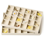 pickpiff Drawer Jewelry Organizer & Display Trays: 2pcs 24grid Velvet Stackable Jewelry Case (13.8x9.4x1.2inch) - Soft Beige Ring Storage Bracelet Holder Earring Box - size: 24 grids + 24 grids