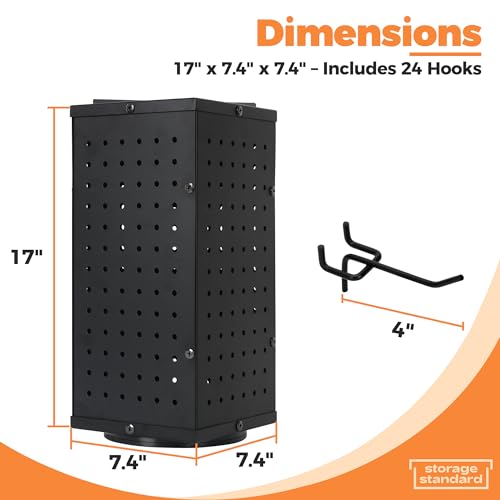 Rotating Pegboard Display Stand With 24 Hooks - Metal Spinning Peg Board Displays, Stands for Retail, Vendors, Selling & Shows - 4-Sided Craft Rack Organizer for Products, Accessories, Jewelry