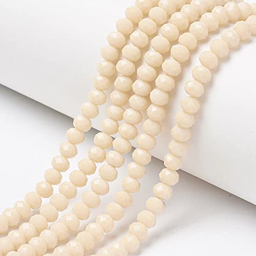 10 Strands Briolette Faceted Rondelle Glass Beads 4x3mm Tiny Opaque Glass Loose Beads 1230pcs for Bracelets Jewelry Making - color: Beige, size: 4x3mm