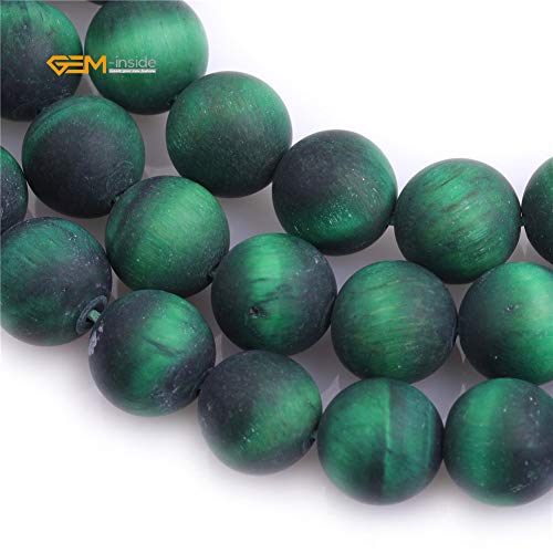 GEM-Inside 10mm Natural Stone Green Tiger Eye Frosted Matte Unpolished Round Beads for Jewelry Making Strand 15 inch - color: Green Tiger Eye, size: 10mm