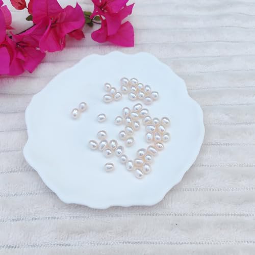 50 Pcs 8-9mm No-Holes Fresh Water Pearls Beads AAA for Jewelry Making Real Freshwater Cultured Pearls Oval Pearl Beads Jewelry Production, Handicraft Production, for Manza - color: White 8-9mm without holes.