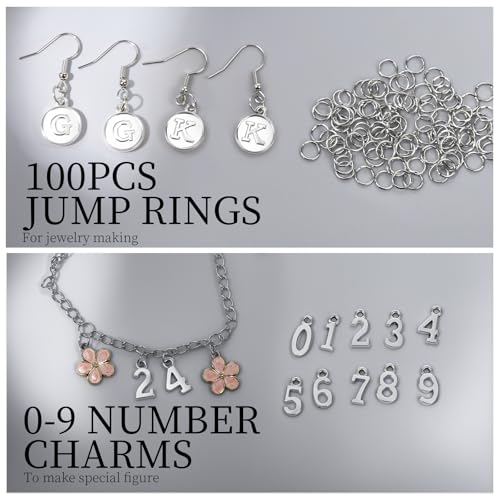 LEOBRO Letter Charms, 376 Pcs Silver Charms for Keychain Making, Bracelet Necklace Charm & Jump Rings, Jewelry Making Supplies, Silver - color: Silver