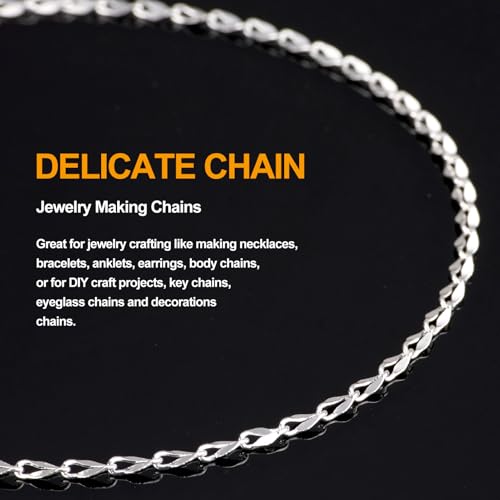 KYUNHOO 5 Meters Thin Cable Link Jewelry Making Chains Spool Silver Plated Copper Chains with Lobster Clasps Jump Rings for Crafts DIY Finding Supplies - color: Lip Silver