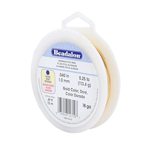 Beadalon German Style Wrapping Wire, Round, Gold Color, 18 Gauge, 49 ft - color: Gold, size: 18 guage / 49 ft
