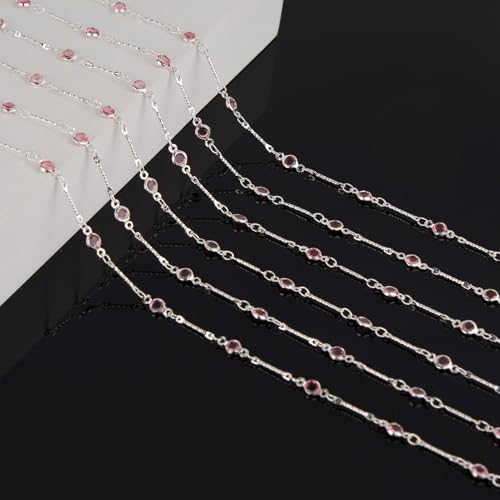 KYUNHOO 16.4 Feet Pink Rhinestone Bead Jewelry Chain Roll Stick Links Silver Chains for Jewelry Making with Connectors DIY Handcrafts - color: Pink Crystal Bead