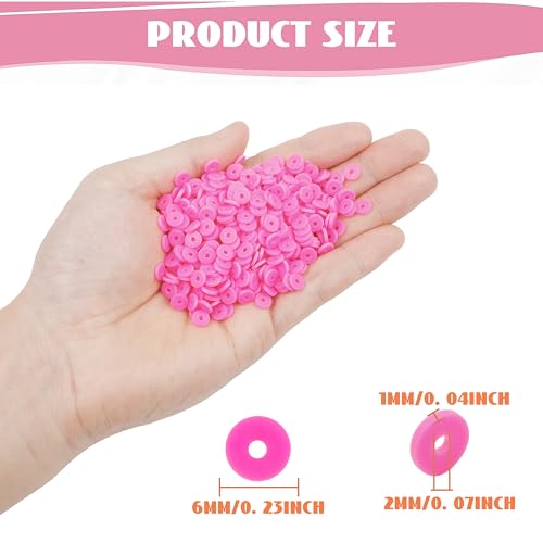 2000Pcs White Clay Beads Polymer Clay Spacer Beads Flat Beads 6mm Round Heishi Vinyl Beads for DIY Craft Gift Adults Bracelets Necklace Jewelry Making Earring Accessories (Rose) - color: Rose