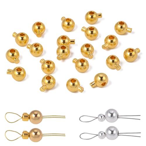 Songxi 60pcs Ball Gold Plated Stopper Crimp Beads for Jewelry Making, 4.7x3.1mm Brass End Caps for Bracelet Necklace Earring, Art and Crafts, Loose - color: Gold, size: 3mm