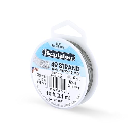 Beadalon 49 Strand Stainless Steel Bead Stringing Wire, .015 in / 0.38 mm, Bright, 10 ft / 3.1 m - color: Bright, style: .015 in / 0.38 mm, 10 ft / 3.1 m
