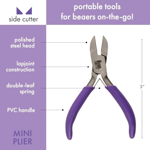 The Beadsmith Mini Series Side Cutter Tool – Accurately Cut Wire & Metal – 3-Inches, Purple Comfort Grip Handle, Single Leaf Spring, Polished Steel Head – Tools for Jewelry Making - style: Side Cutter