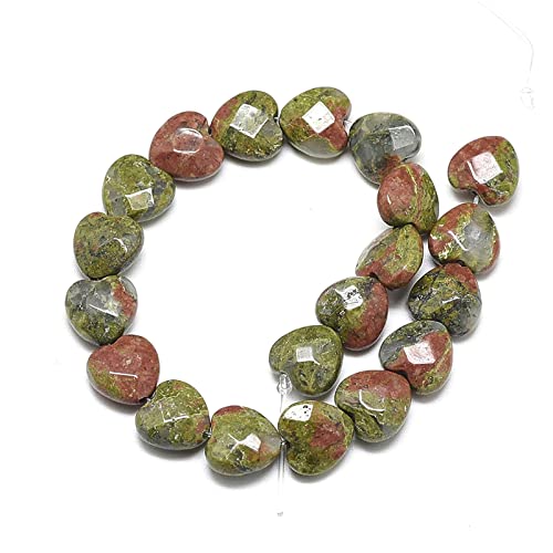 Fashewelry 18pcs Faceted Heart Natural Unakite Stone Beads Tumbled Chakra Gemstone Beads Crystal Healing Drilled Loose Beads for Earring Bracelet Necklace Jewelry Making, 10x10mm - color: Unakite, 10x10mm