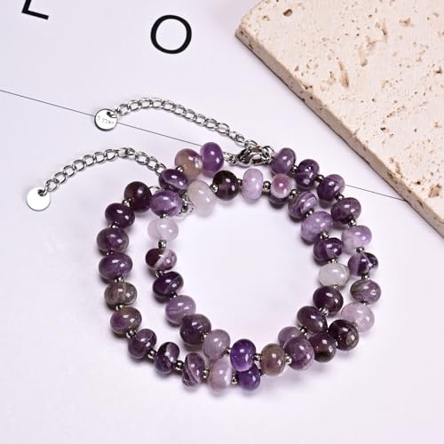 Natural Healing Gemstone Bracelet Handmade Yoga Stretch Elastic Bracelet Stress Relief Crystal Jewelry for Men and Women - color: Amethyst (Love Guardian), size: 5x8