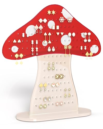 NiHome Mushroom Earring Holder Organizer, Acrylic Earring Stand with 152 Holes for Stud Earrings, Cute Tabletop Jewelry Display & Storage for Girls, Women, Gift