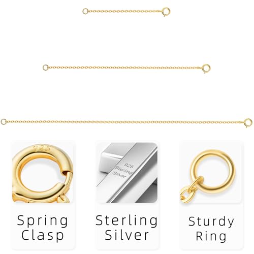 925 Sterling Silver Necklace Extenders Gold Necklace Extender Chain Bracelet Anklet Jewelry Extension for Women, 3 Piece Set (2, 4, 6 Inches) - color: Gold, size: 2 4 6 inch