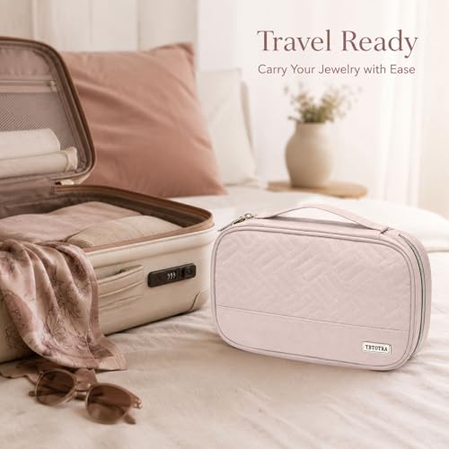 Jewelry Travel Case Organizer for Necklaces, Earrings, Rings, Bracelet, Watch, Soft Sided, Pink - color: Pink