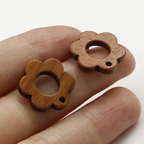 DoreenBeads 30Pcs Natural Wooden Stud Earrings Posts with Loop for Jewelry Making- Hollow Flower Wood Earring Posts with Ear Backs for Women DIY Earring Making Personalized Jewelry Findings - color: Hollow Flower