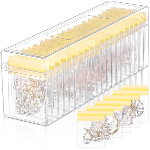 Kenning 21 Pcs Acrylic Jewelry Case Organizer, Clear Jewelry Organizers Holder with Portable Anti Tarnish Storage Bags for Rings, Earrings, Necklaces, Ideal Gifts for Women (Yellow) - color: Yellow