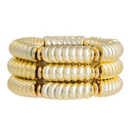 LALAPPLE Gold Plated Beaded Acrylic Bamboo Tube Bangle Bracelets for Women, Colorful Chunky Curved Tube With Gold Plated Pieces Beads Stretch Bracelet Friendship Summer Beach Jewelry - color: B-gold 3pcs(Chunky set)
