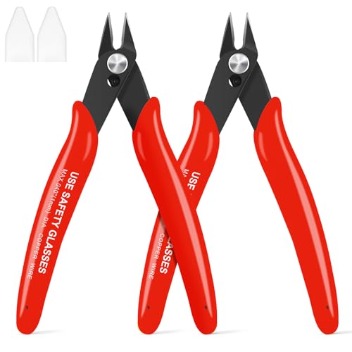 2 Pcs 170 5-Inch Flush Cutters, Micro Wire Cutters Spring Loaded, Sharp Zip Tie Cutter for Electronics, Jewelry, Precision Pliers for 3D Print Support, Models, Floral, Soft Copper, Red - color: Red