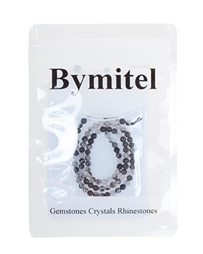 Bymitel 90 pcs Natural Genuine Real Round Loose Stone Beads Gemstone Spacers for Charm DIY Jewelry Making 15.5" per Strand 4mm (Black Tourmaline Quartz, 4mm) - color: Black Tourmaline Quartz, size: 4mm