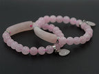 Justinstones Gem Semi Precious Gemstone Love Heart Charm Stretch Beaded Bracelet Unisex - color: Rose Quartz