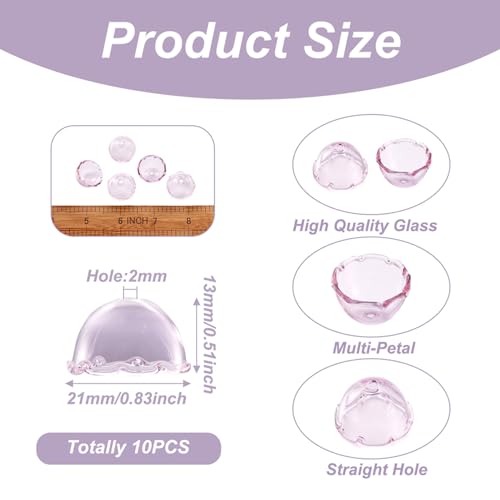 FASHEWELRY 10Pcs 21mm Glass Wind Bell Beads for Wind Chime Transparent Glass Fishing Bead Jellyfish Beads Light Pink Trumpet Flower Beads Caps for Craft Jewelry Making - color: 21mm，Light Pink