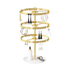 3 Tiers Earring Holder Organizer, Metal Rotating Earring Stand Adjustable Display Tree, 126 Holes Carousel Rack for Stud Hoop Pierced Dangling Women, Perfect View for All Earrings (Gold) - color: Gold