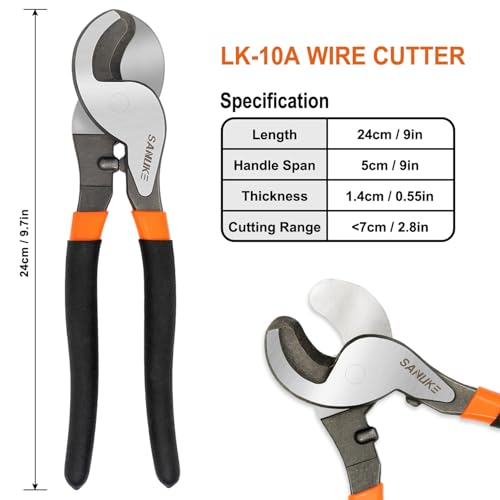 Sanuke Battery Cable Lug Crimping Tool, Cable Cutters High Leverage, Wire Crimper for AWG 8 6 4 2 1/0 Copper Wire Lugs, Aluminum Copper Communication Cables Cutting