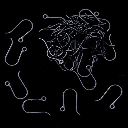 AKOAK 50pc 0.65mm Non-Allergenic Plastic Ear Wire Hooks Earring Findings fit DIY Jewelry (Black) - color: Black