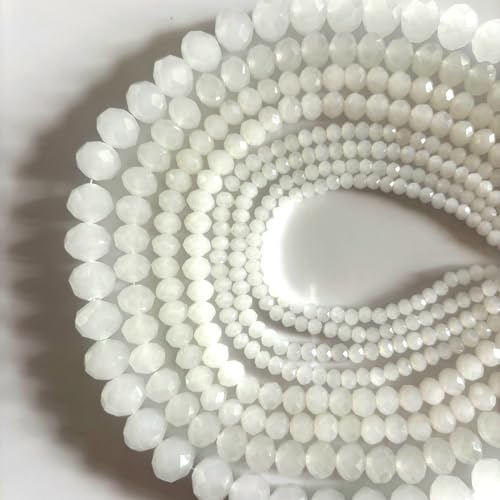 780Pcs Briolette Crystal Glass Beads for Jewelry Making, 3-10mm Faceted White Crystal Beads for Bracelets, Rondelle Glass Beads Bulk for Crafts Wine Charms Wind Chimes Suncatchers - color: White