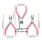 Jewelry Making Tool Set, 8-Piece with 3-Color Handles, Round Nose and Non-Serrated Pliers, Case for Beading and Wire Wrapping, Pink - color: Pink