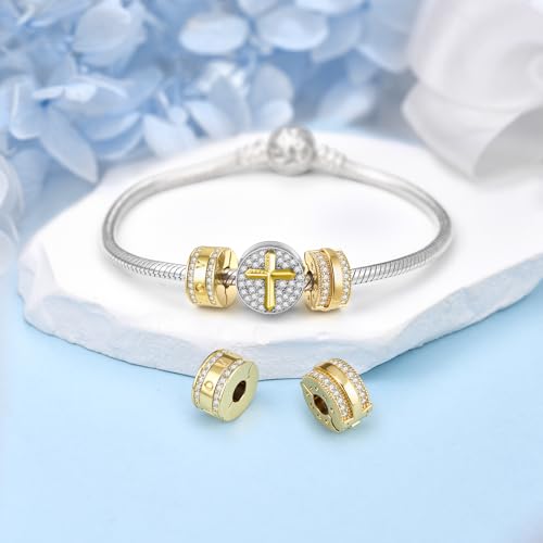 DALARAN Stopper Beads for Bracelets 925 Sterling Silver Clip Spacer Charm Bracelet Stoppers - style: Gold Clip StopCharms-Empty