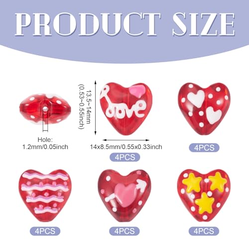 Red Heart Beads Glass Cute Heart Hand Drawn Beads Craftdady 20Pcs Love Loose Spacer Beads Red Bracelet for DIY Earring Necklace Jewelry Making-14mm - color: Red