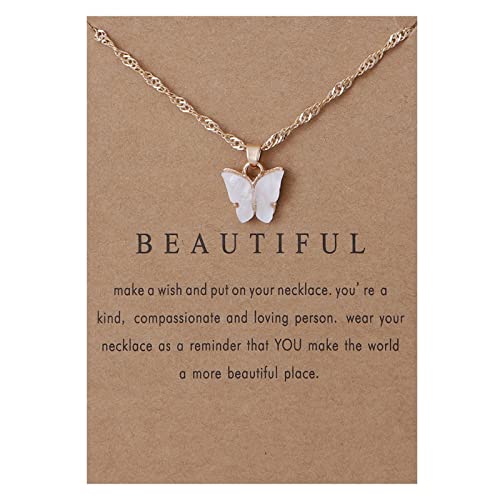 Rrdaily 9 Pcs Dainty Colorful Butterfly Pendant Necklace Set for Women,Bohemian Acrylic Butterfly Chain Necklace Cute Jewelry Gift - style: Style#B-gold card