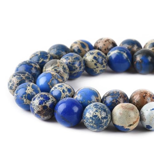 6mm Blue Sea Sediment Imperial Jasper Round Gemstone Natural Stone Loose Beads for Jewelry Making Design Crafts 60 Pcs 15 Inch - color: Blue, size: 6mm
