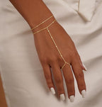 Gold Bracelets for Women Trendy, Dainty Gold Hand Chain Bracelet Stack 14k Gold Plated Finger Ring Bracelet Hand Chain Cz Layered Beaded Gold Bracelets for Women Non Tarnish Gold Jewelry Gift - style: layered satellite bracelet-gold