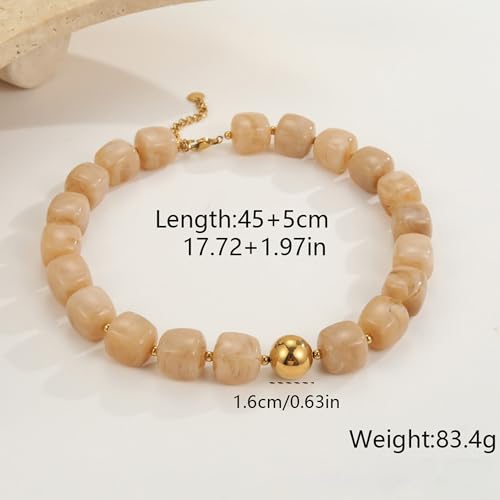 Chunky Acrylic Resin Beaded Necklace for Women Colorful Large Round Choker Adjustable Stack Acrylic Beads Necklace Resin Summer Party Jewelry - style: Apricot