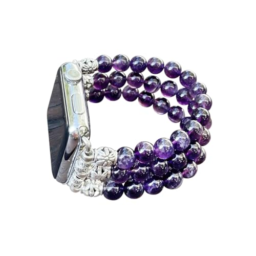 Amethyst Bracelet Compatible for Apple Watch Band 40mm/38mm/41mm Series 9 8 7 SE Series 6/5/4 Women Fashion Natural Gemstone Handmade Stretchy Watch Strap (38mm/40mm/41mm) - size: 38mm/40mm/41mm
